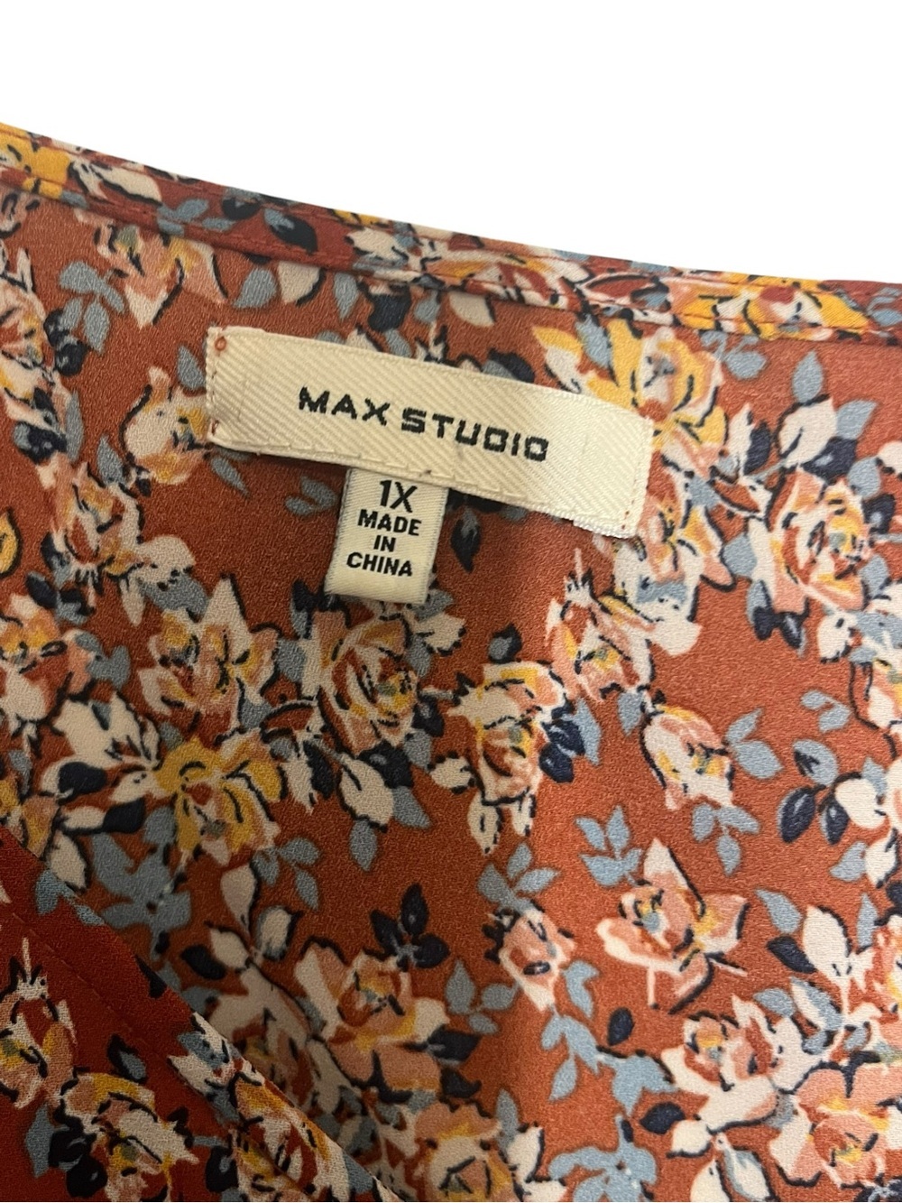 Max Studio Rust Floral Ruffle Shift Dress - Picture 6 of 7